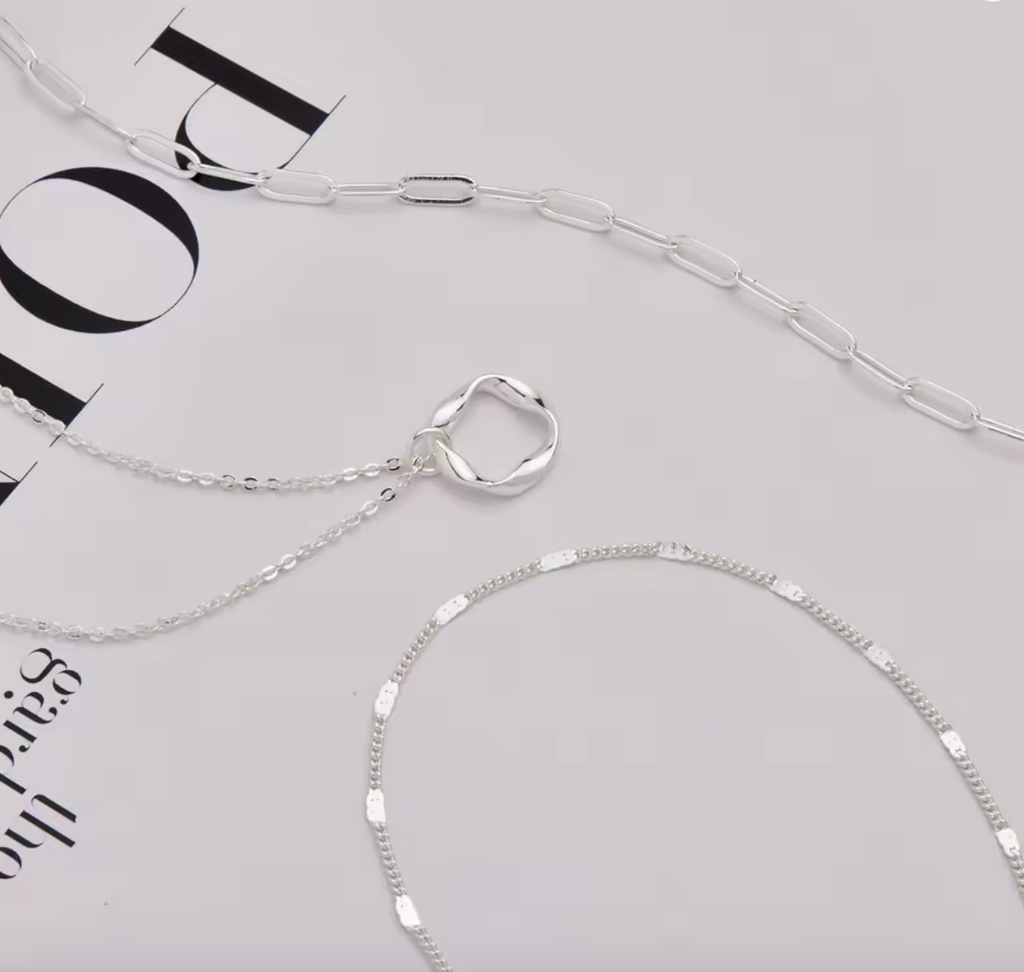 Layered 14K Gold Plated & Silver Paperclip Chain Necklace Set