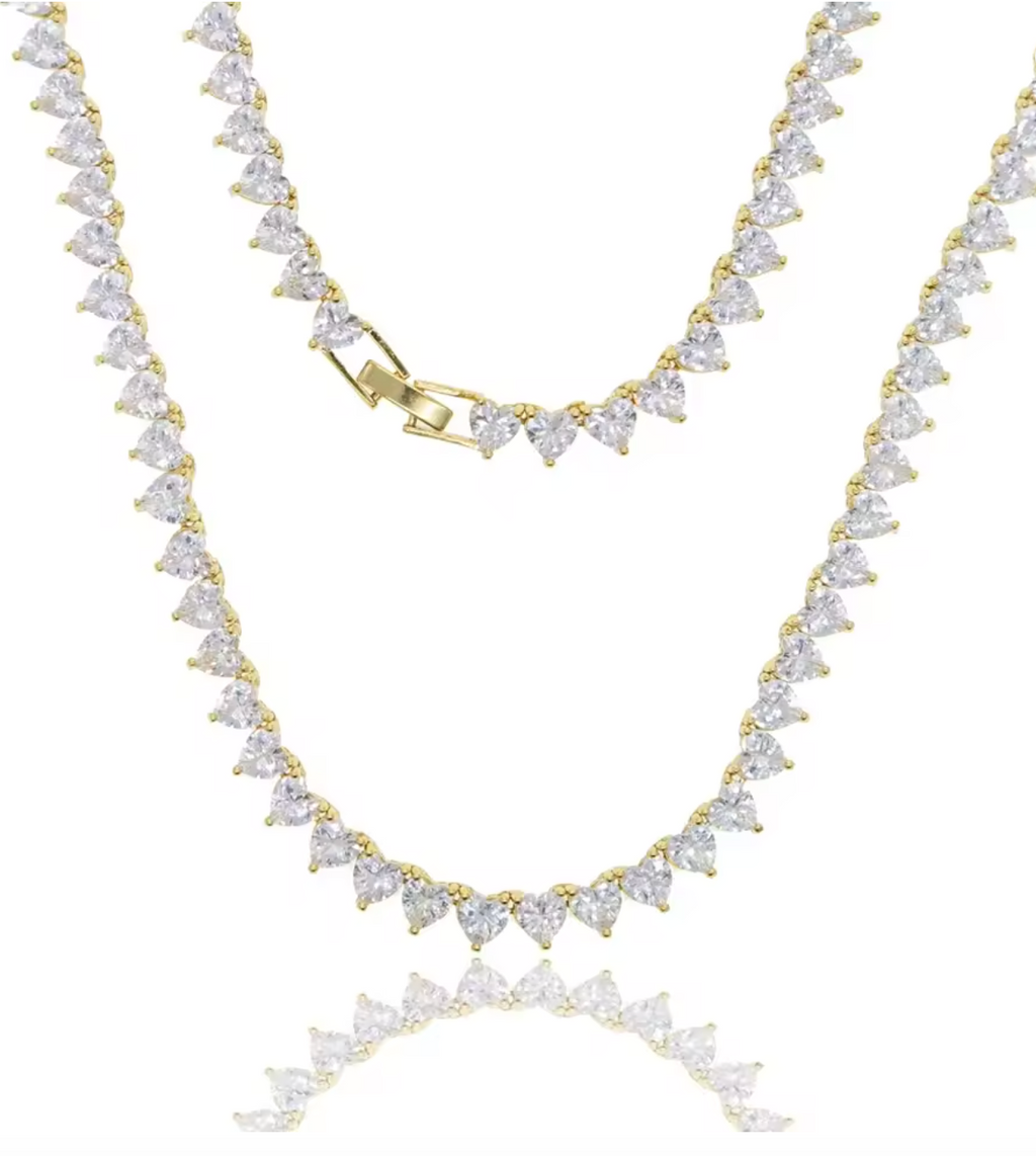 Heart Shape CZ Iced Out Bling Tennis Necklace for Women