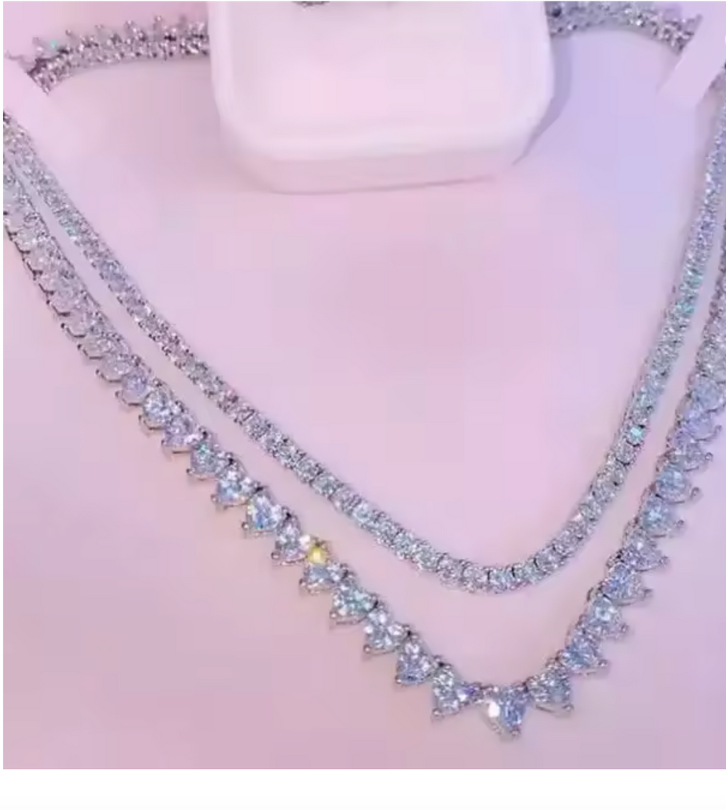 Heart Shape CZ Iced Out Bling Tennis Necklace for Women