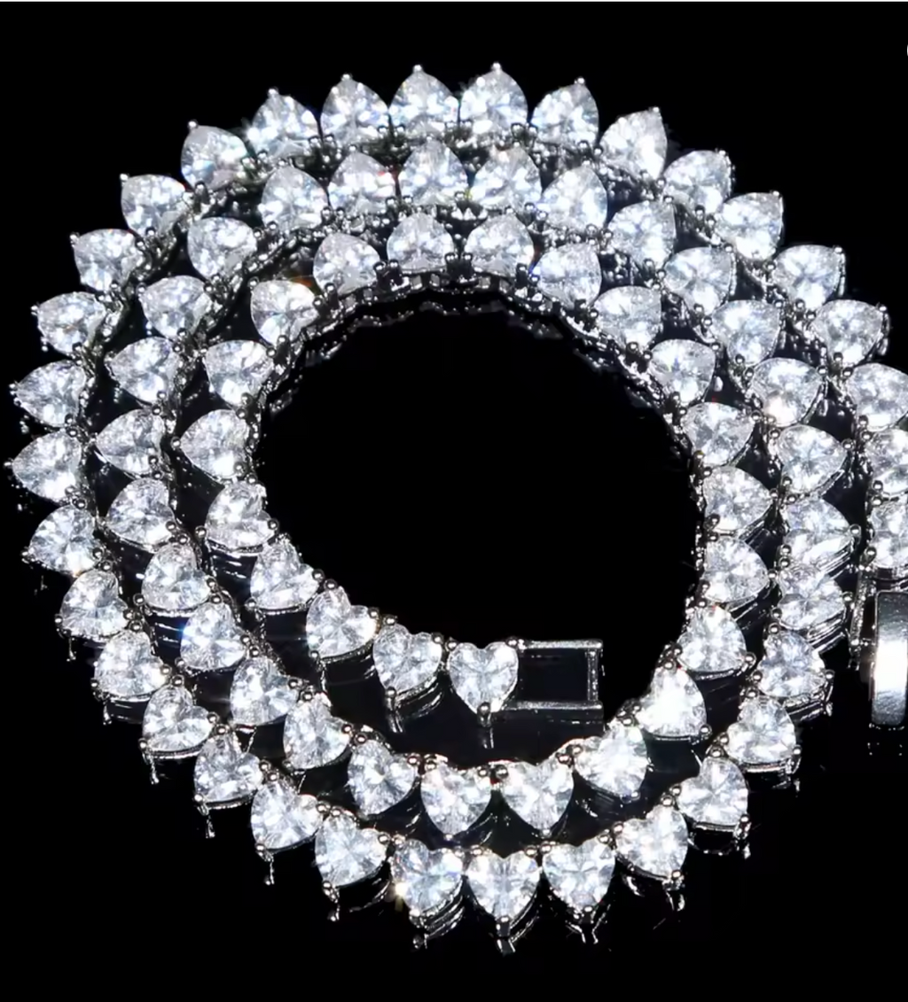 Heart Shape CZ Iced Out Bling Tennis Necklace for Women