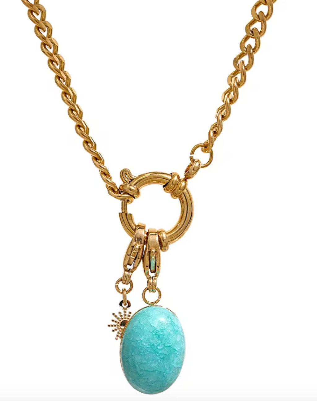 Stainless Steel Blue Natural Stone Star Chain Collar Necklace