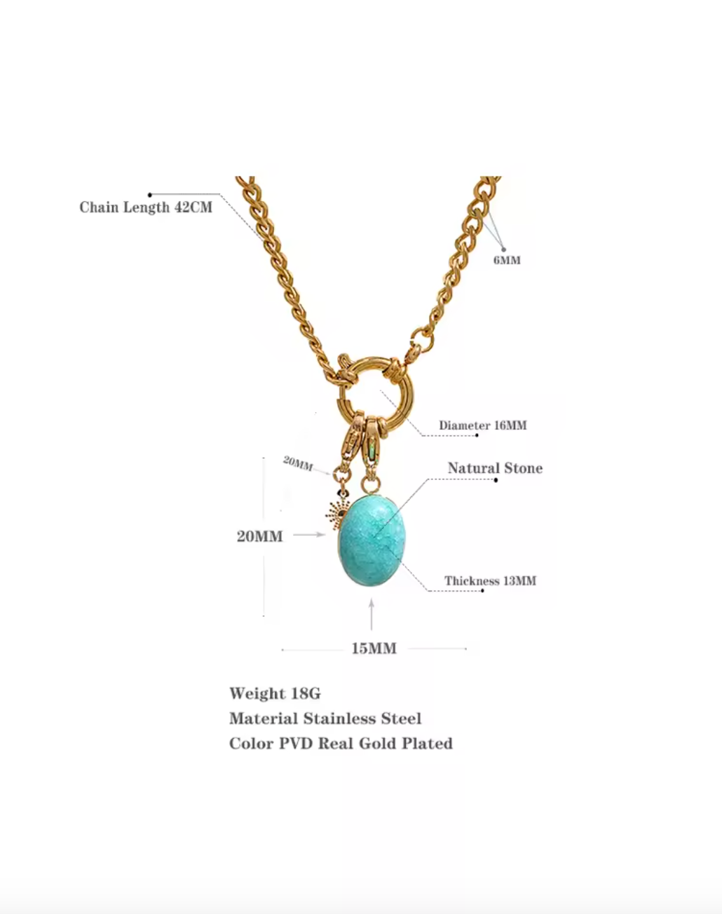 Stainless Steel Blue Natural Stone Star Chain Collar Necklace