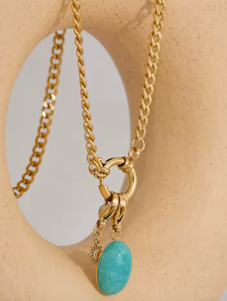Stainless Steel Blue Natural Stone Star Chain Collar Necklace