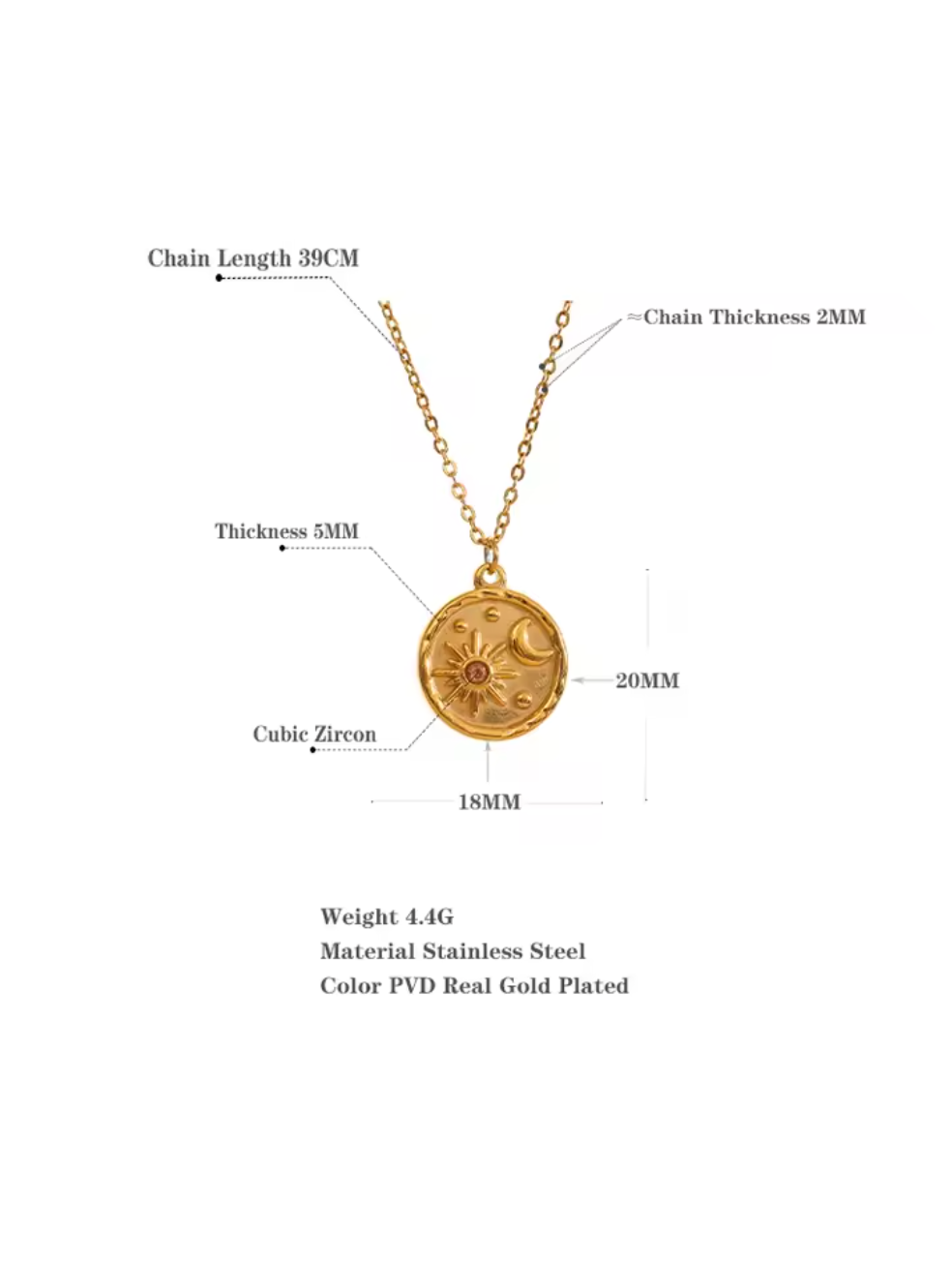 Fashion Celestial Moon & Sun Round Pendant Necklace