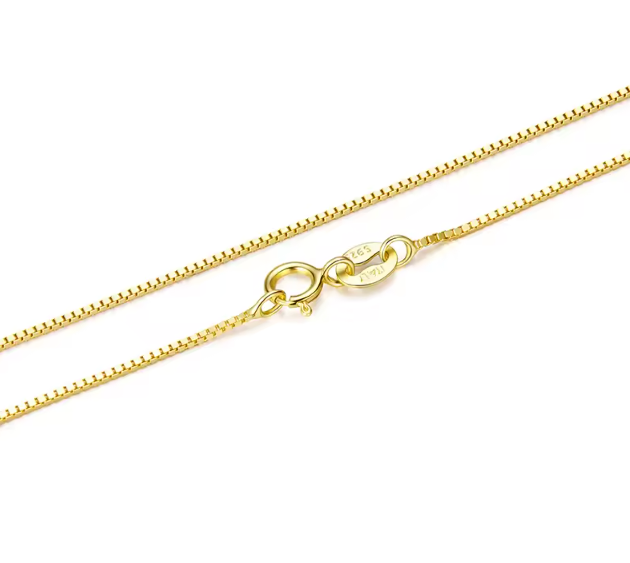 Solid Gold Over 925 Sterling Silver Box Chain Necklace