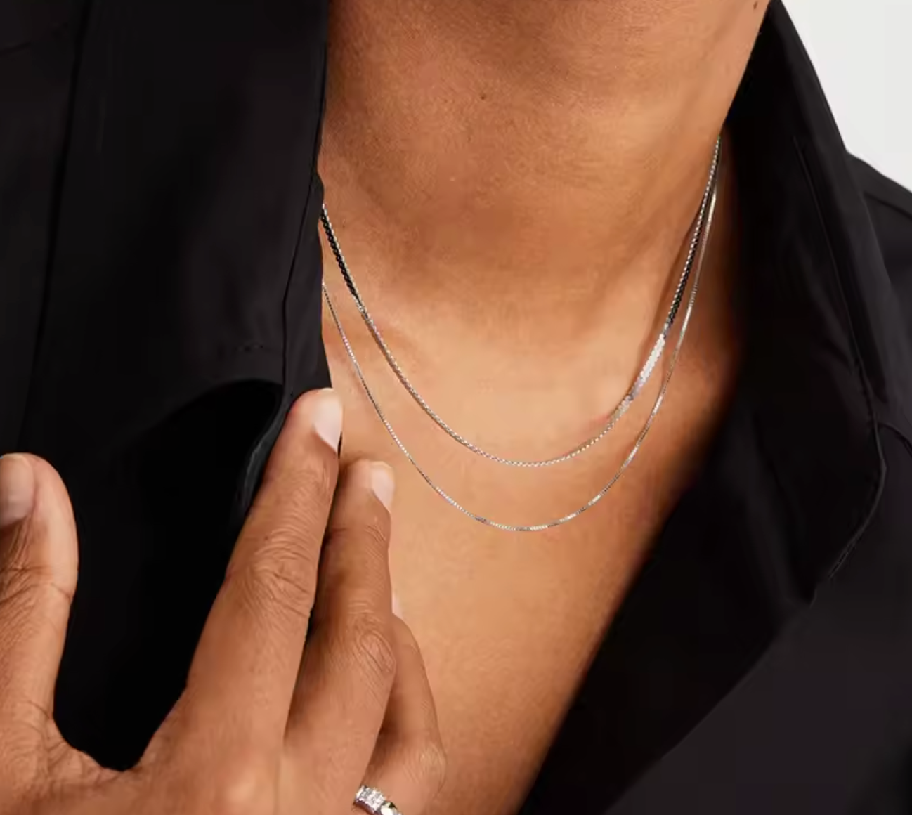 Solid Gold Over 925 Sterling Silver Box Chain Necklace