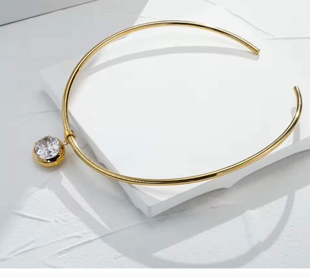 18K Gold Plated Minimalist Luxury Oval Hoop Choker Necklace